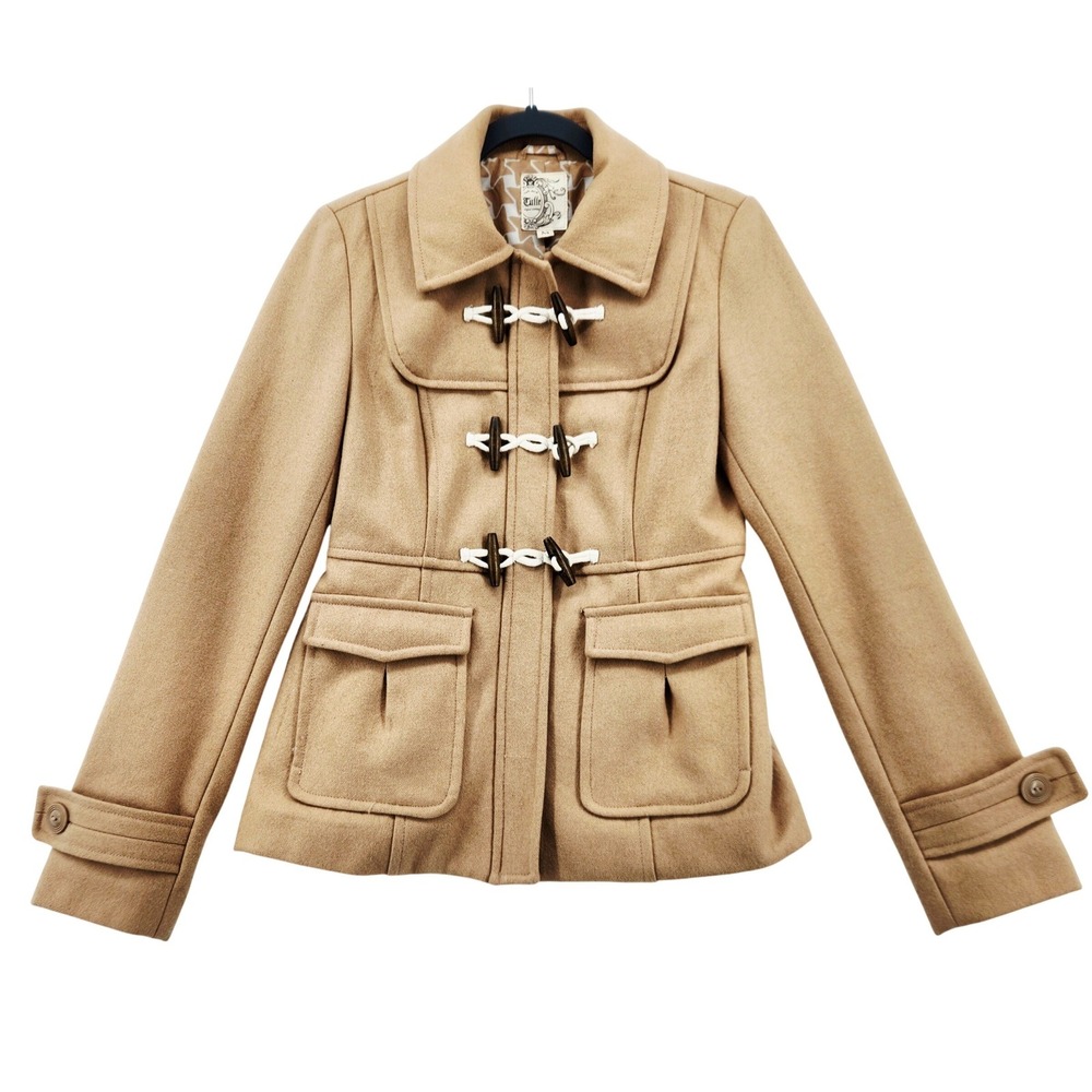 Tulle Womens Medium Camel Tan‎ Wool Blend Toggle Coat Jacket J8044